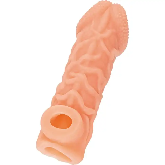 Телесная закрытая насадка с венками Cock Sleeve 006 Size M - 15,6 см