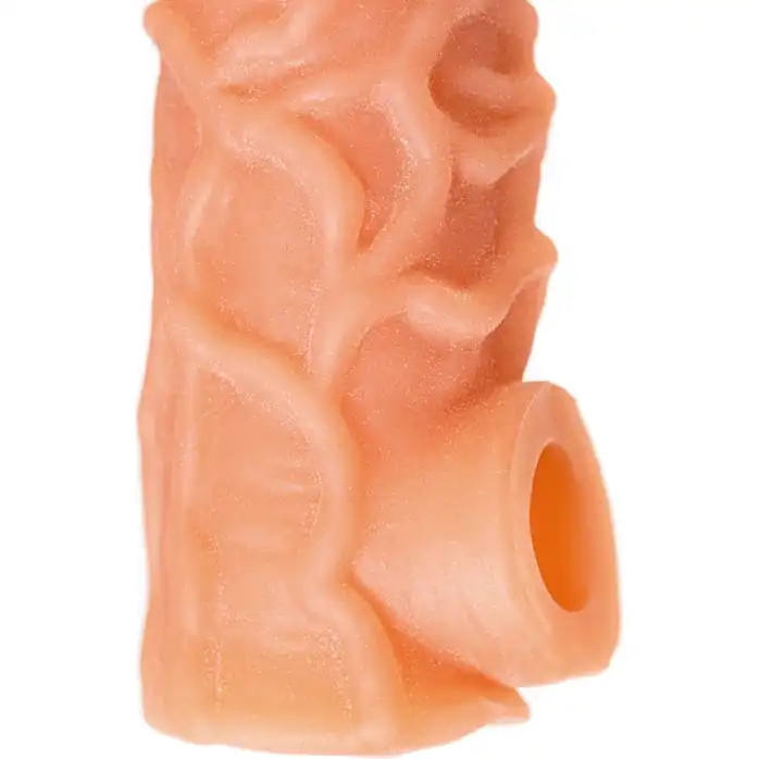 Телесная закрытая насадка с венками Cock Sleeve 006 Size L - 17,6 см. Фотография 5.