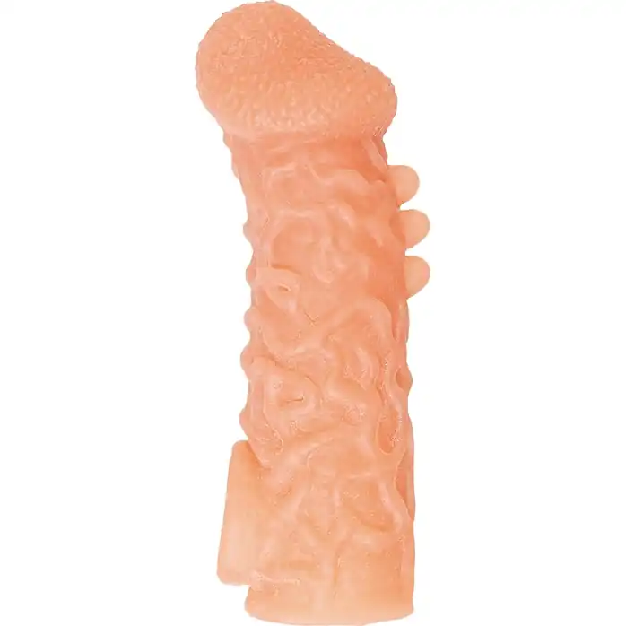 Телесная закрытая насадка с шершавой головкой Cock Sleeve 007 Size S - 13,8 см. Фотография 3.