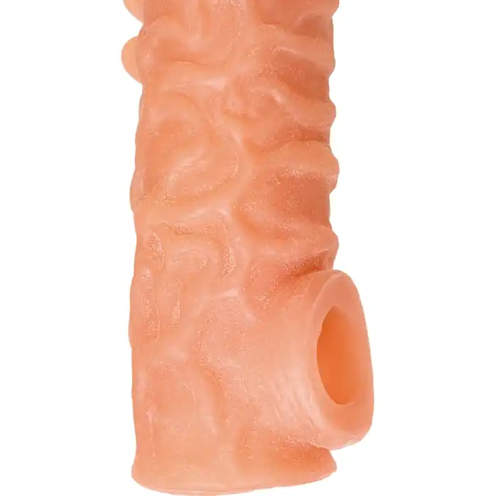 Телесная закрытая насадка с шершавой головкой Cock Sleeve 007 Size S - 13,8 см. Фотография 5.