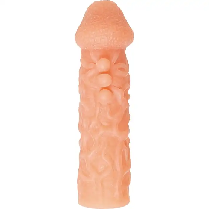 Телесная закрытая насадка с шершавой головкой Cock Sleeve 007 Size M - 15,6 см. Фотография 4.