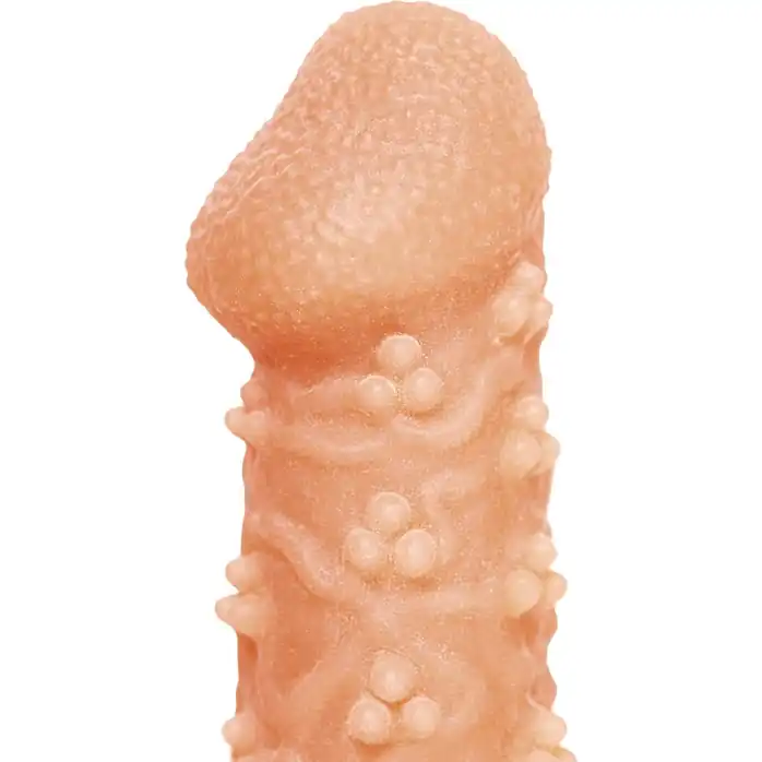 Телесная закрытая насадка с пучками шишечек Cock Sleeve 009 Size S - 13,8 см. Фотография 6.