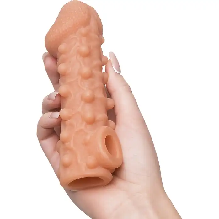 Телесная закрытая насадка с шариками Cock Sleeve 010 Size M - 15,6 см. Фотография 2.