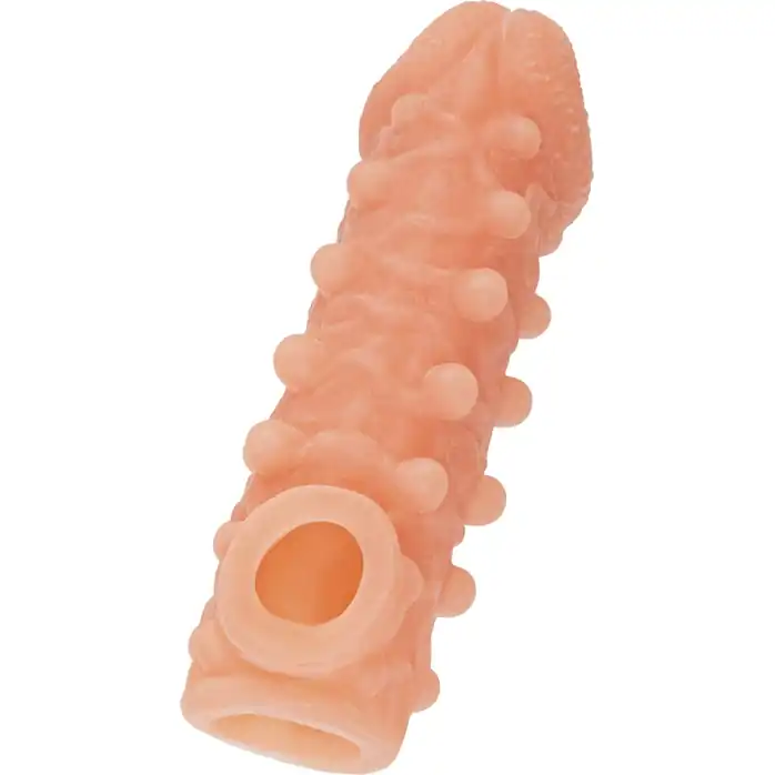 Телесная закрытая насадка с шариками Cock Sleeve 010 Size M - 15,6 см