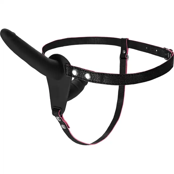 Черный страпон на ремнях с вагинальной пробкой - 15 см - Black Red