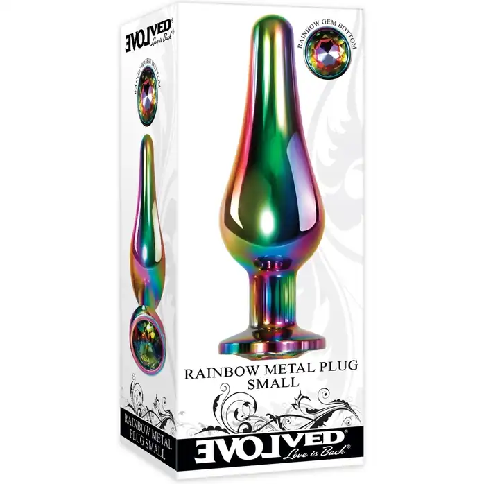 Радужная анальная пробка Rainbow Metal Plug Small - 9,4 см. Фотография 4.