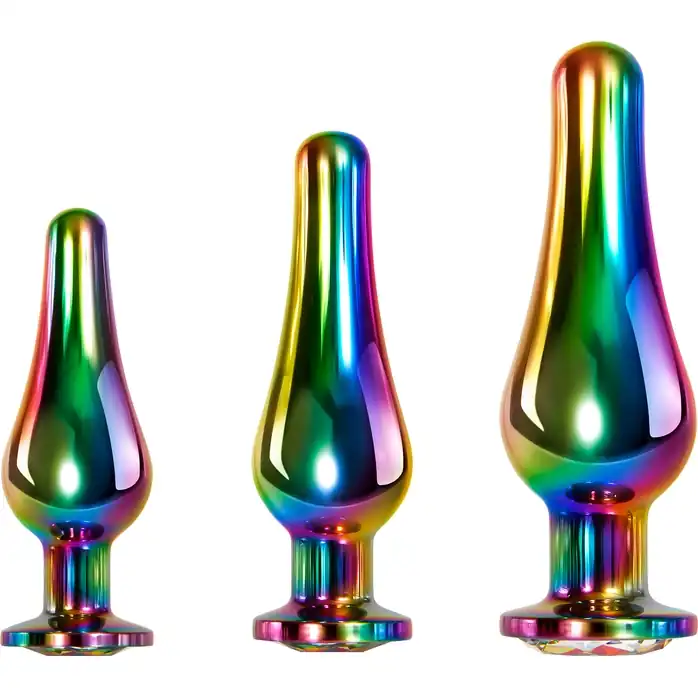 Набор из 3 радужных анальных пробок Rainbow Metal Plug Set