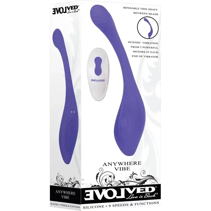 Фиолетовый гибкий вибростимулятор с пультом ДУ Anywhere Vibe. Фотография 2.
