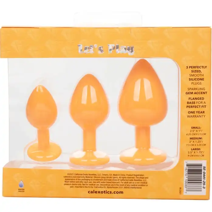 Набор из трёх оранжевых анальных пробок с кристаллом Cheeky Gems - Anal Toys. Фотография 5.