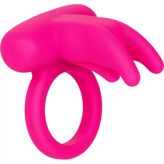 Розовое перезаряжаемое кольцо Silicone Rechargeable Triple Clit Flicker - Couples Enhancers. Фотография 10.