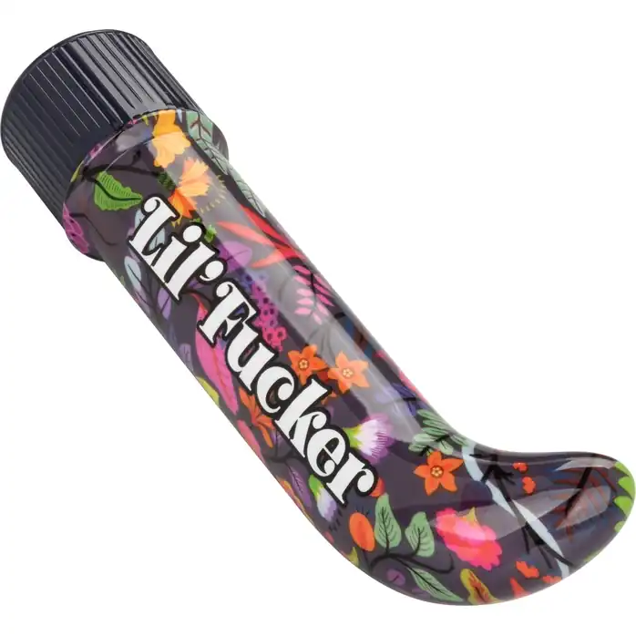 Черный мини-вибратор с цветочным принтом Lil Fucker Mini G-Spot Vibrator - 12,75 см - Naughty Bits. Фотография 5.