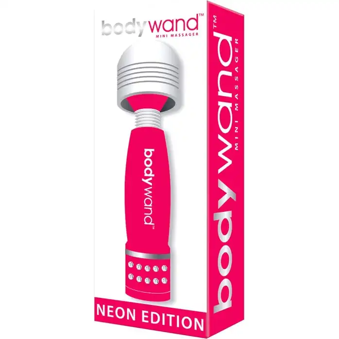 Розово-белый жезловый мини-вибратор с кристаллами Mini Massager Neon Edition. Фотография 2.