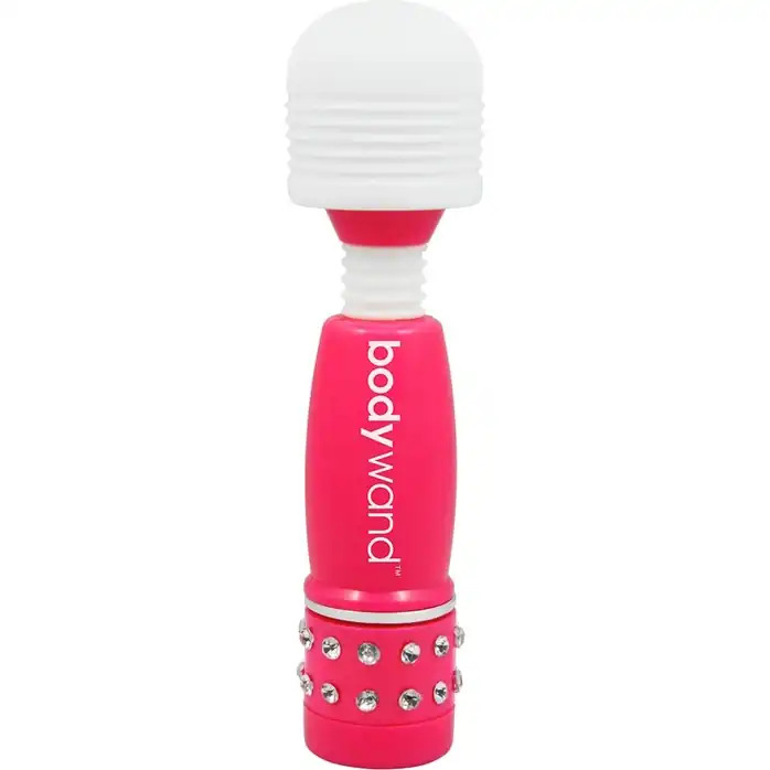 Розово-белый жезловый мини-вибратор с кристаллами Mini Massager Neon Edition