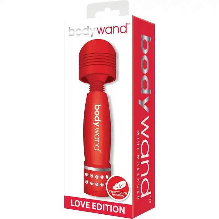 Красный жезловый мини-вибратор с кристаллами Mini Massager Love Edition. Фотография 2.