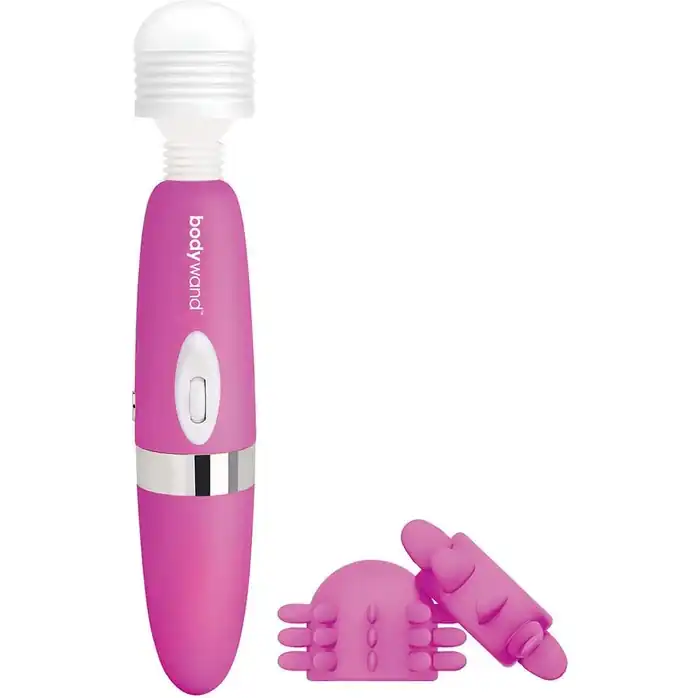 Розовый ротационный жезловый вибратор с двумя насадками 360° Spinning Head Wand Massager Set
