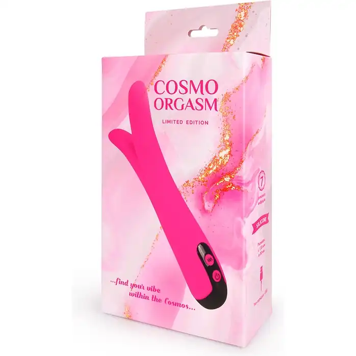 Ярко-розовый перезаряжаемый сплит-вибратор - 22 см - COSMO ORGASM. Фотография 6.