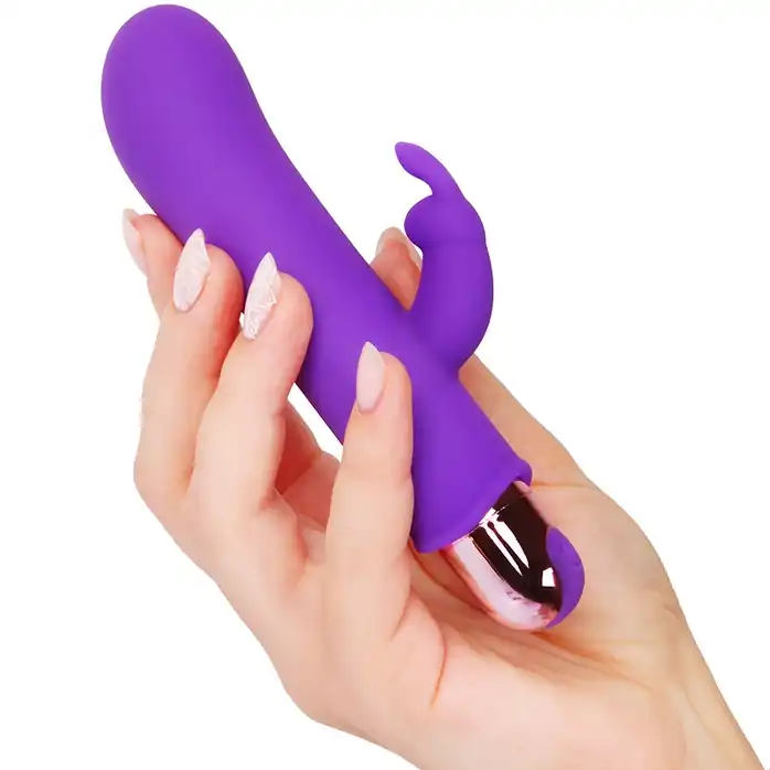Фиолетовый мини-вибратор с клиторальным зайчиком - 14 см - COSMO ORGASM. Фотография 2.