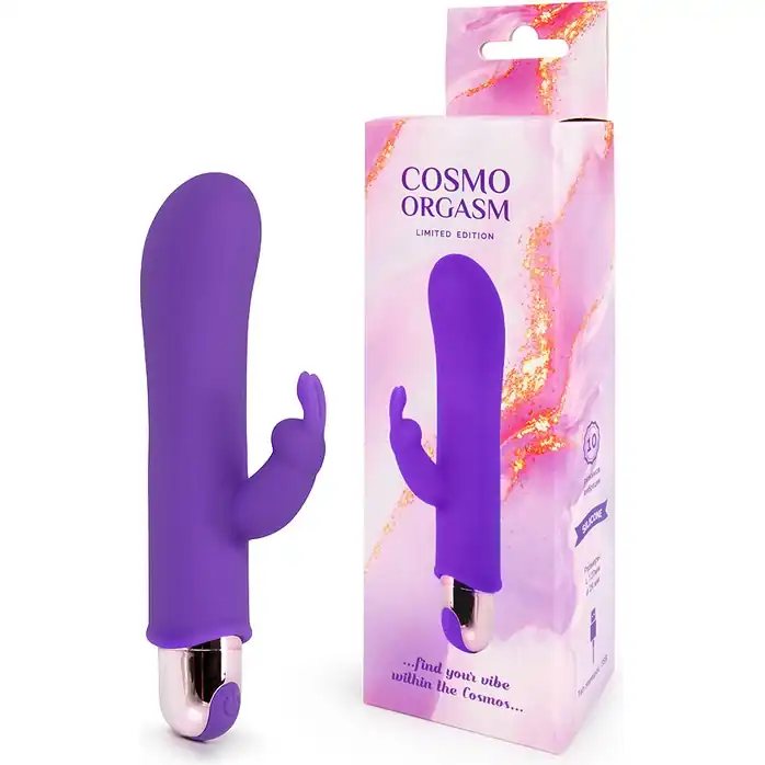 Фиолетовый мини-вибратор с клиторальным зайчиком - 14 см - COSMO ORGASM. Фотография 4.