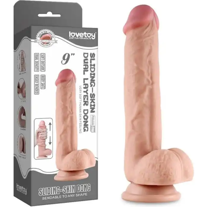 Телесный фаллоимитатор на присоске Sliding Skin Dual Layer Dong - 24,5 см