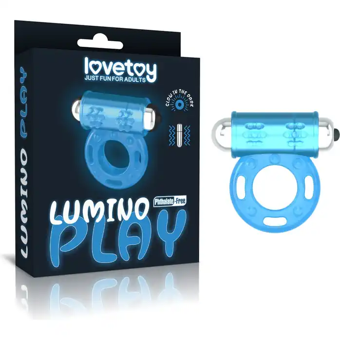 Голубое, светящееся в темноте эрекционное виброкольцо Lumino Play Vibrating Penis Ring