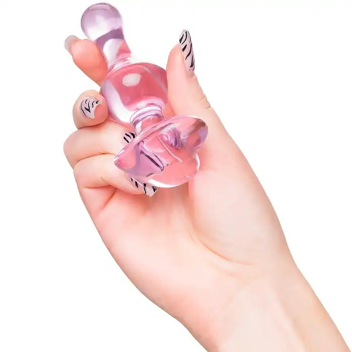 Розовая фигурная анальная втулка - 9,8 см - Sexus Glass. Фотография 3.