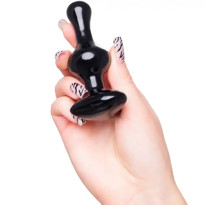 Черная фигурная анальная втулка - 9,8 см - Sexus Glass. Фотография 3.
