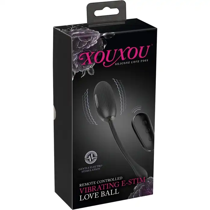 Черное виброяйцо с электростимуляцией Vibrating E-Stim Love Ball. Фотография 11.