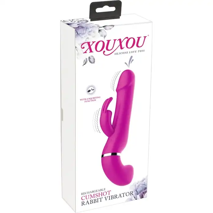 Лиловый вибратор-кролик с функцией сквирта Cumshot Rabbit Vibrator - 24 см. Фотография 11.