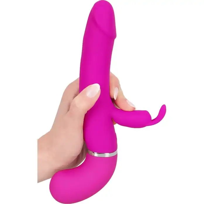 Лиловый вибратор-кролик с функцией сквирта Cumshot Rabbit Vibrator - 24 см. Фотография 3.