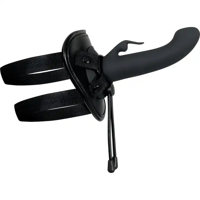 Черный вибрострапон с 2 сменными насадками Heavenly Harness. Фотография 3.
