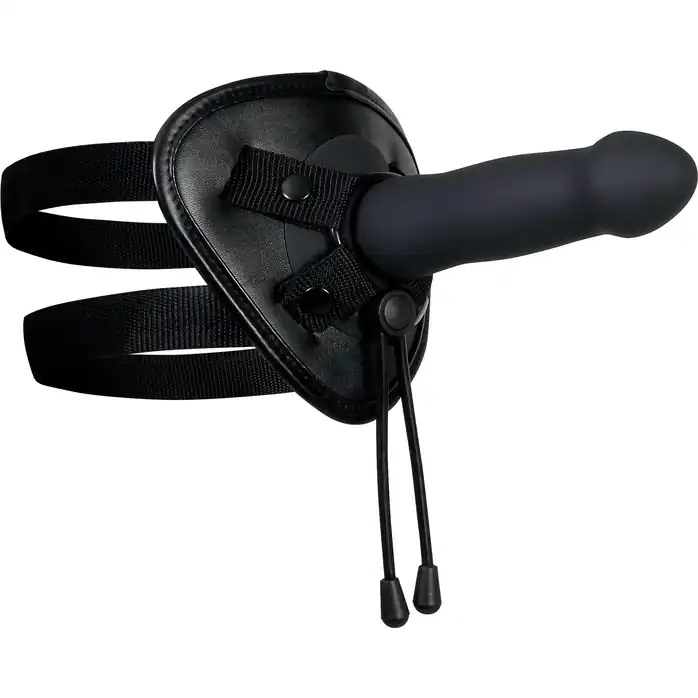 Черный вибрострапон с 2 сменными насадками Heavenly Harness