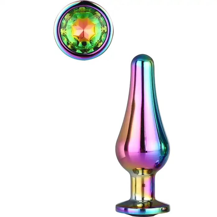 Радужная анальная пробка с кристаллом Coloured Pleasure Plug S - 9 см - Gleaming Love