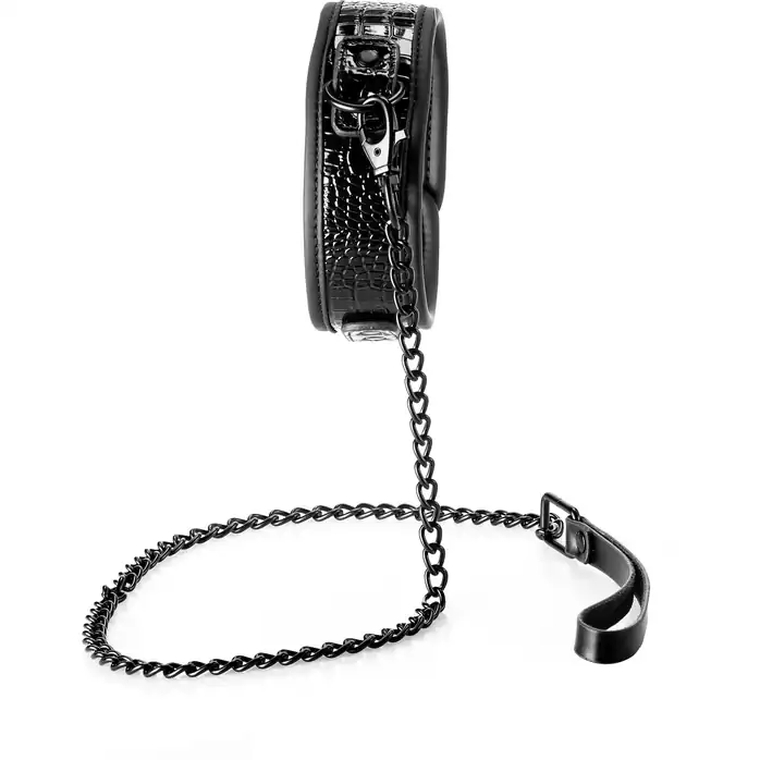 Черный ошейник с поводком Croco Collar and Leash - Blaze. Фотография 3.
