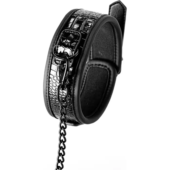 Черный ошейник с поводком Croco Collar and Leash - Blaze. Фотография 4.