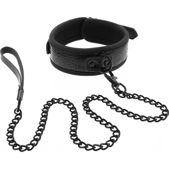 Черный ошейник с поводком Croco Collar and Leash - Blaze