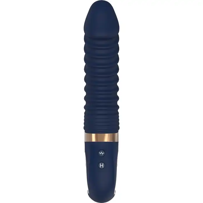 Темно-синий вибратор-реалистик с рёбрышками Nereos - 23 см - Goddess Collection. Фотография 4.