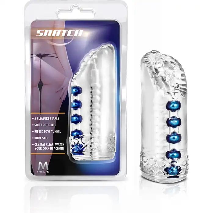 Прозрачный мастурбатор-вагина с 5 стимулирующими бусинами Snatch - M for Men. Фотография 2.