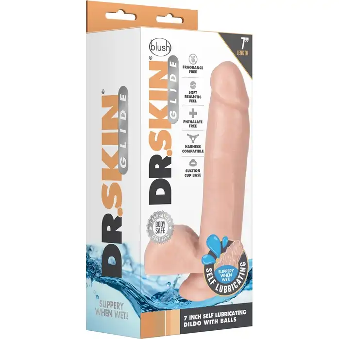Телесный фаллоимитатор 7 inch Self Lubricating Dildo with Balls - 17,8 см - Dr. Skin Glide. Фотография 2.