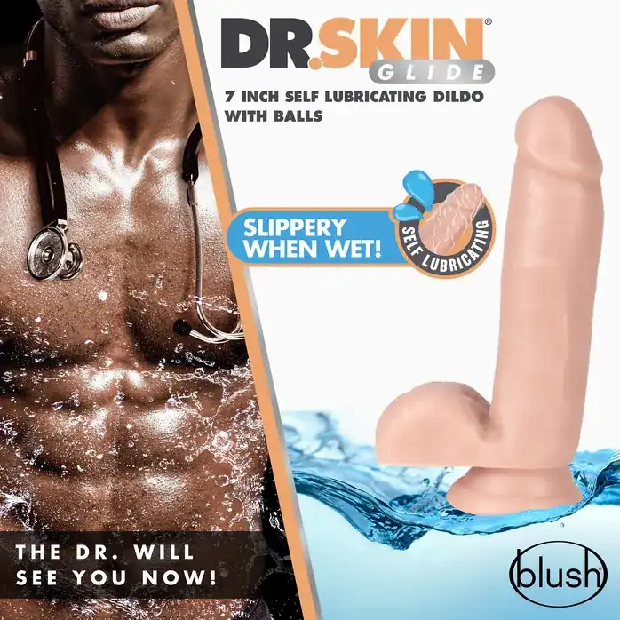 Телесный фаллоимитатор 7 inch Self Lubricating Dildo with Balls - 17,8 см - Dr. Skin Glide. Фотография 6.