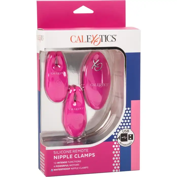 Розовые зажимы для сосков с дистанционным управлением Silicone Remote Nipple Clamps. Фотография 2.