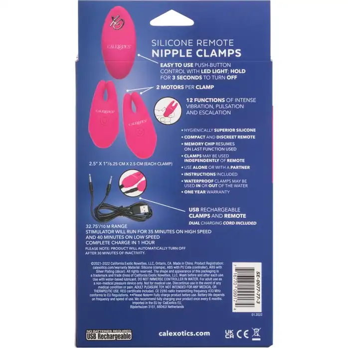 Розовые зажимы для сосков с дистанционным управлением Silicone Remote Nipple Clamps. Фотография 10.