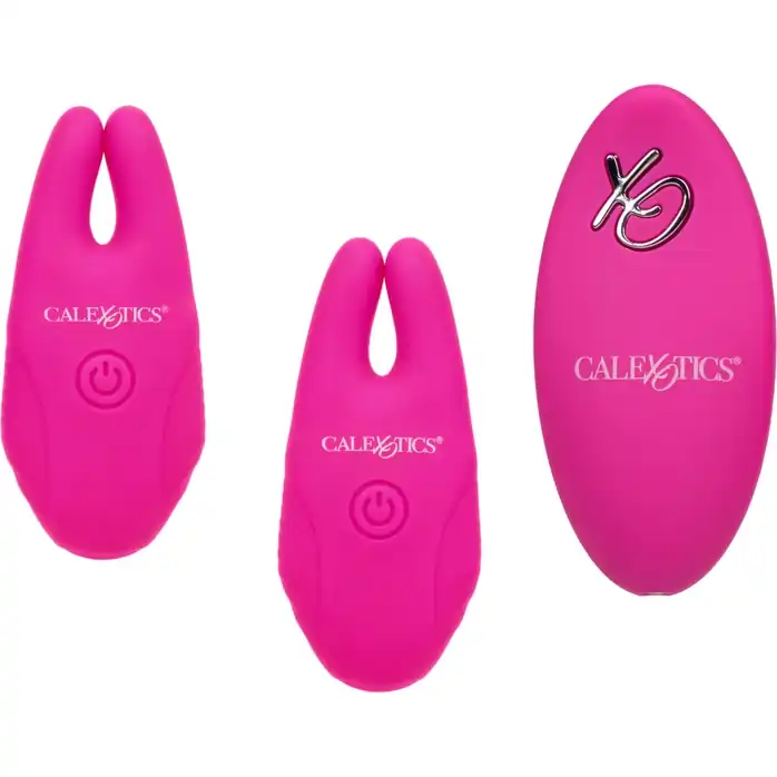 Розовые зажимы для сосков с дистанционным управлением Silicone Remote Nipple Clamps