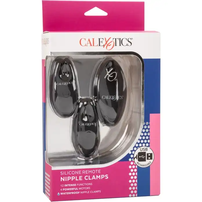 Черные зажимы для сосков с дистанционным управлением Silicone Remote Nipple Clamps. Фотография 2.