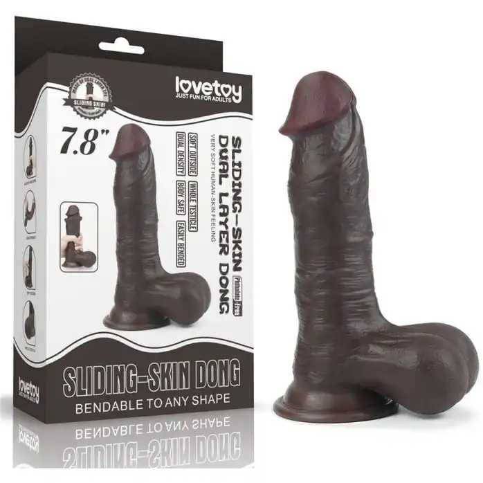 Темнокожий фаллоимитатор с присоской 7.8 Sliding Skin Dual Layer Dong - 19,5 см