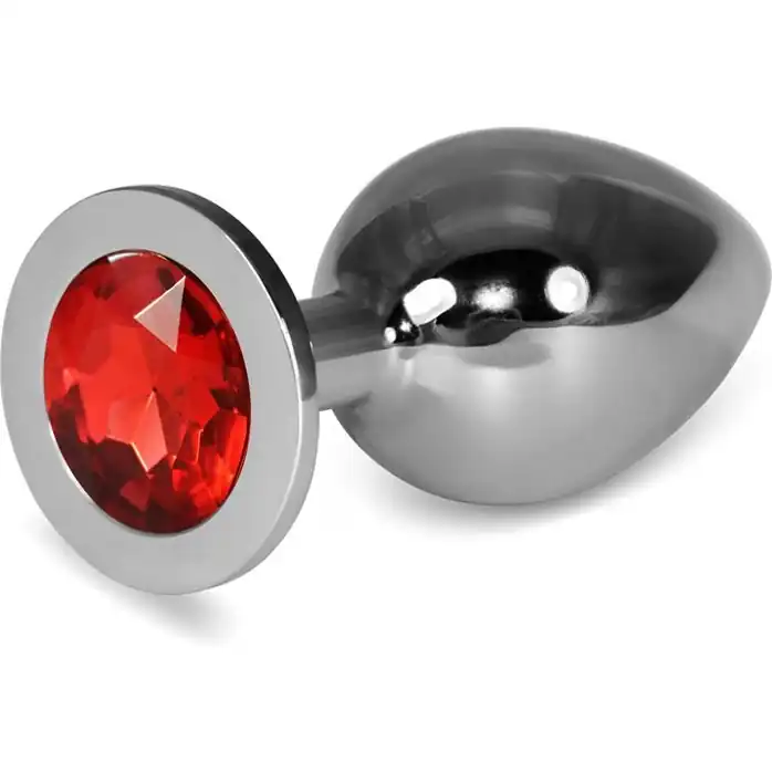 Серебристая анальная пробка с рубиновым кристаллом - 10,1 см