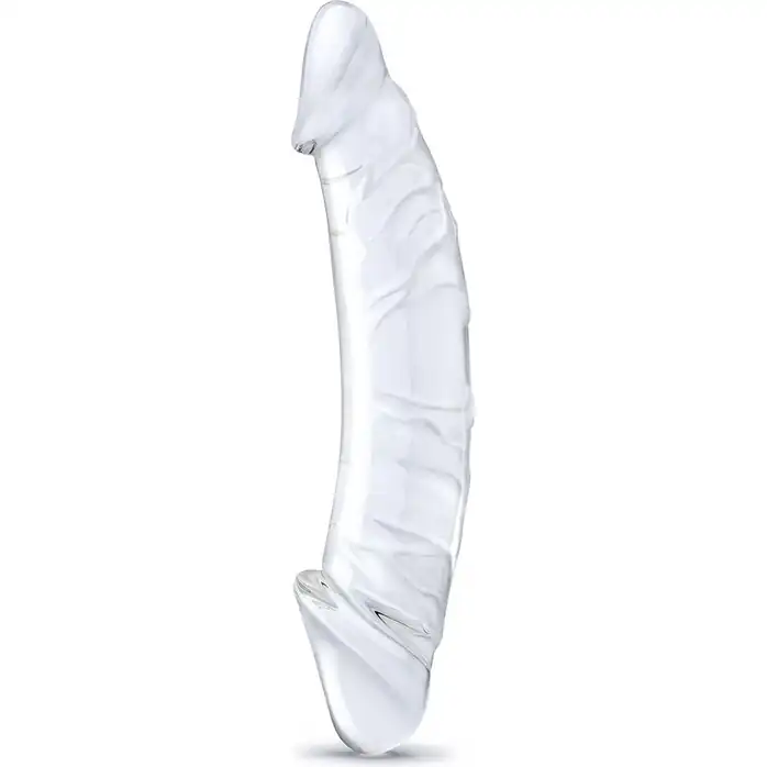 Прозрачный двухголовый стимулятор с рельефом 10,5 Girthy Realistic Glass Double Dong - 26,7 см