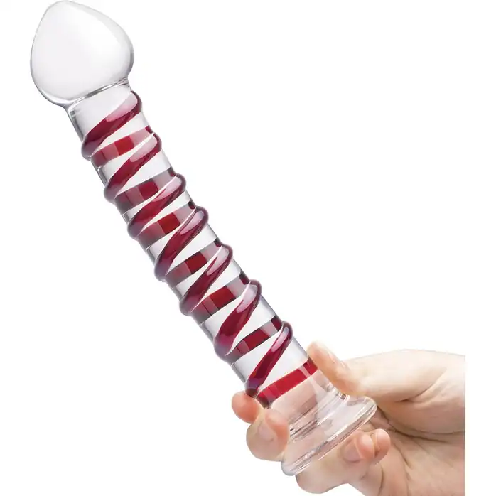 Прозрачный стимулятор с красной спиралью 10 Mr. Swirly Dildo - 25,4 см. Фотография 3.