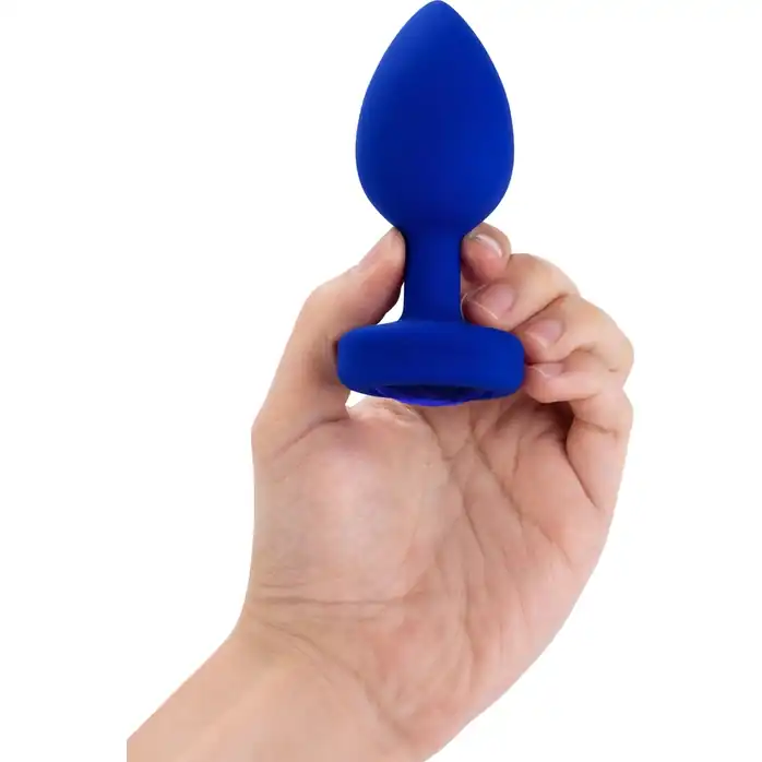 Синяя вибропробка Vibrating Jewel Plug L/XL - 11 см. Фотография 6.