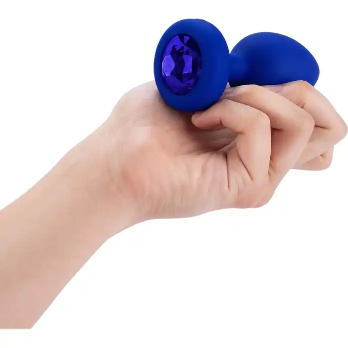 Синяя вибропробка Vibrating Jewel Plug L/XL - 11 см. Фотография 8.