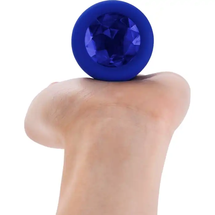 Синяя вибропробка Vibrating Jewel Plug L/XL - 11 см. Фотография 10.